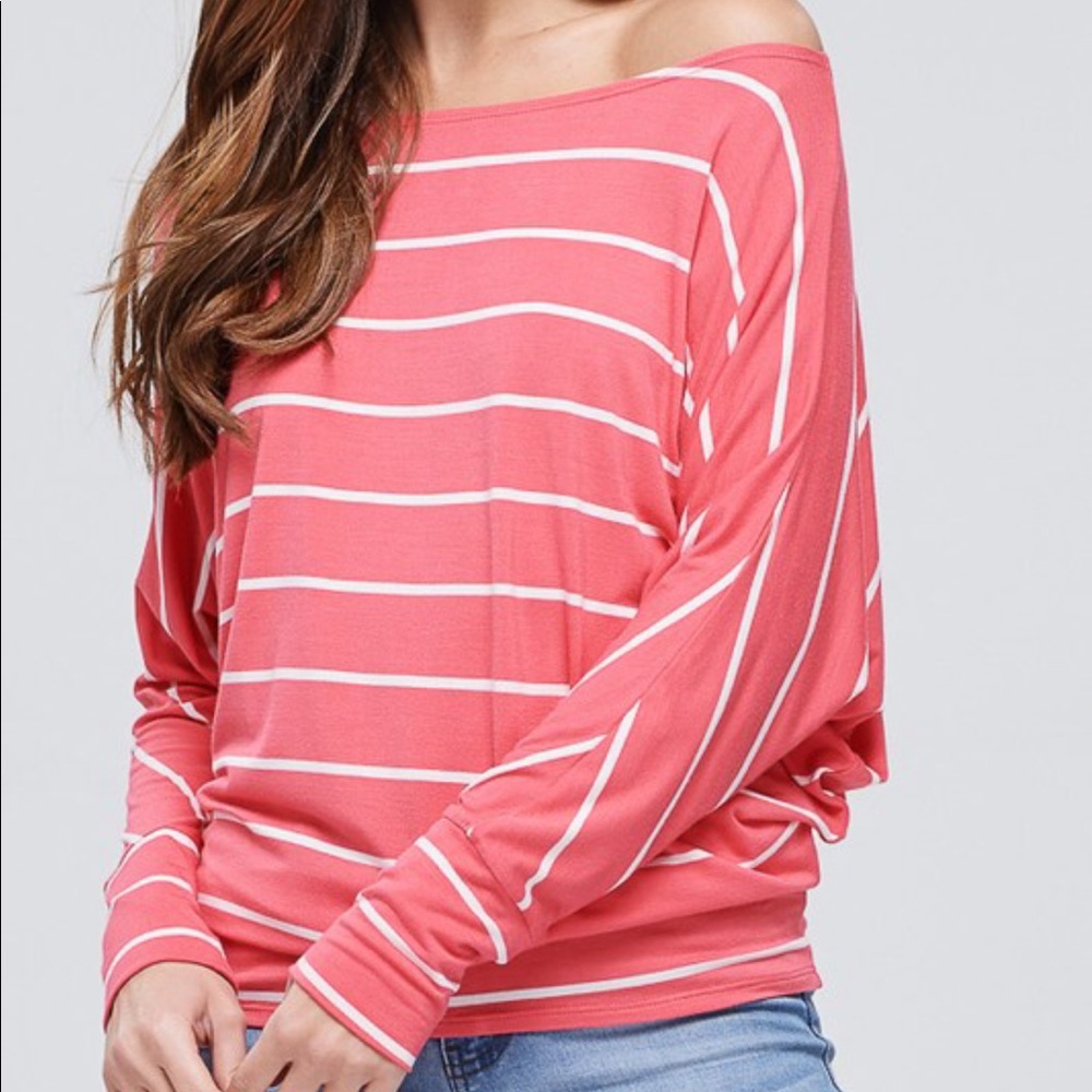 Coral Dolman Sleeve Striped Knit Top - Picture 2 of 6